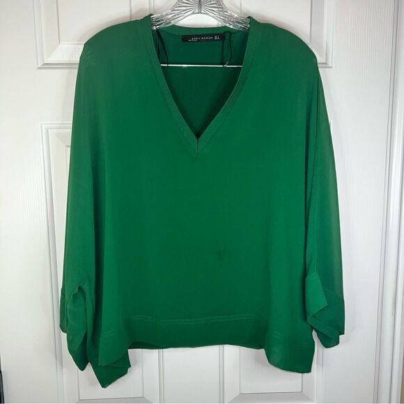 Zara Lined Blouse V Neck Flowy Chiffon Kelly Green Size Med Great Used Condition - Picture 1 of 5